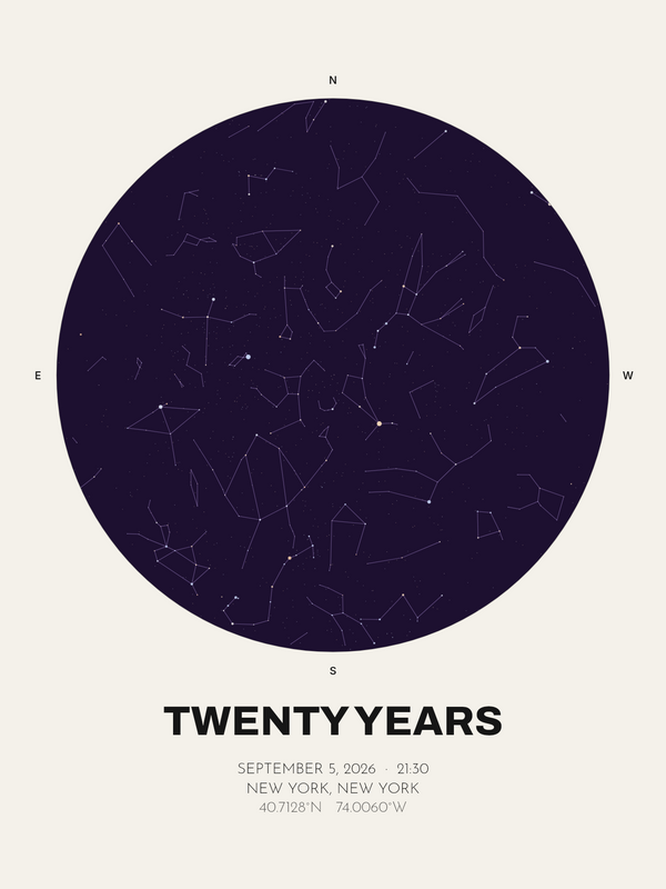 20th Anniversary Gift, Personalized Star Map Print - image 1