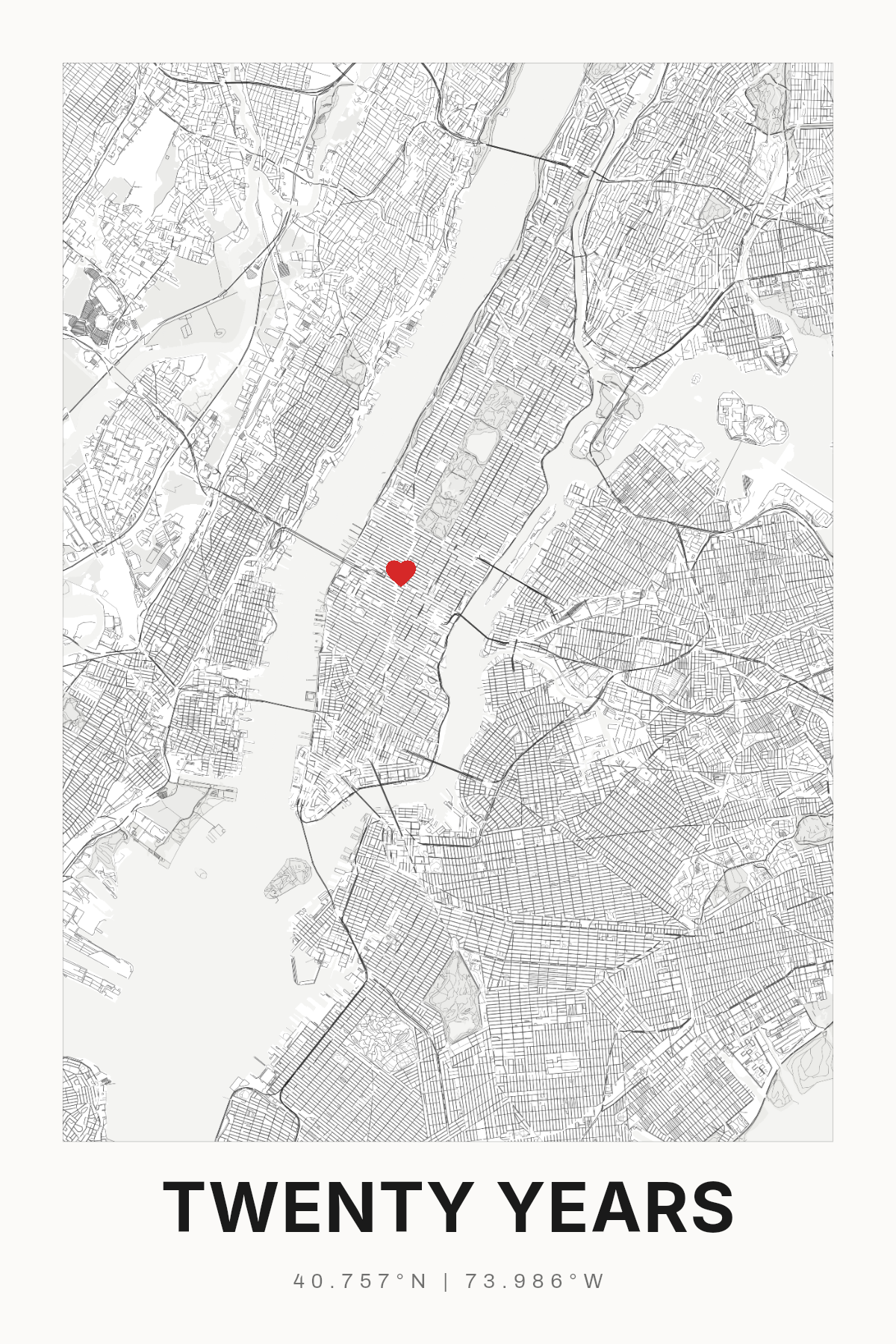 20th Anniversary Gift, Personalized Wedding Map Print - image 1