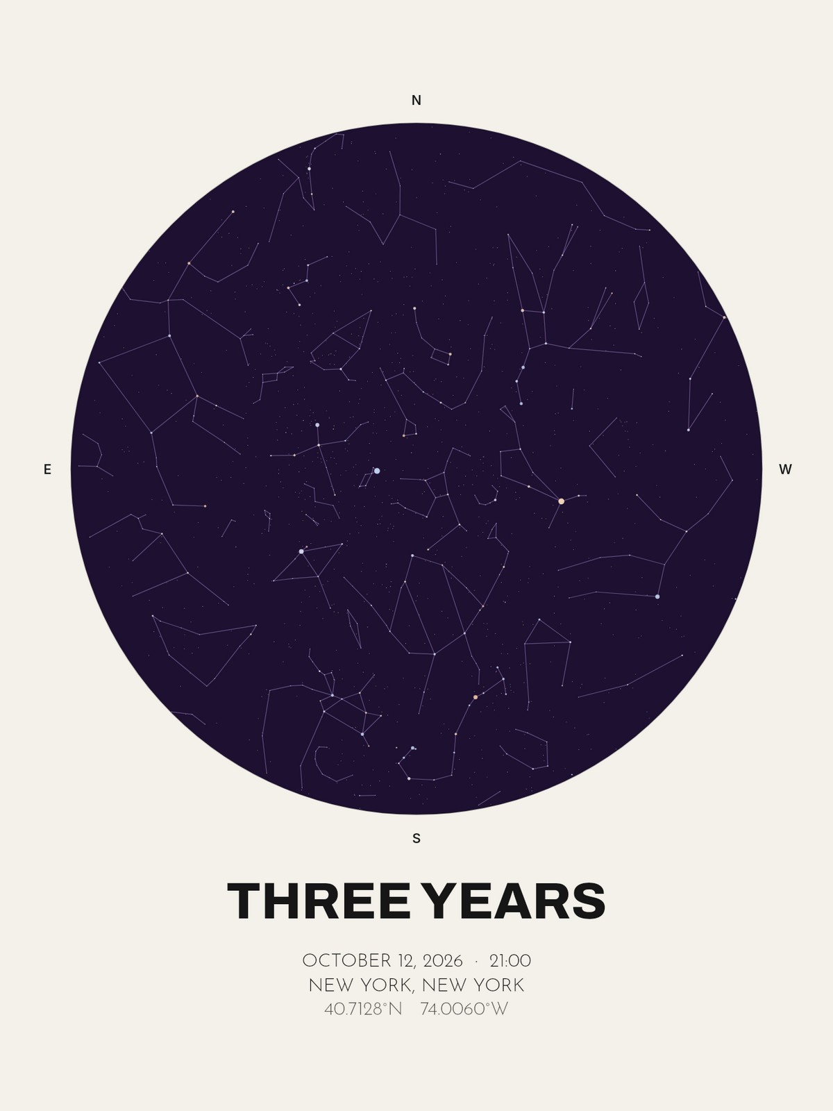 Third Anniversary Gift, Personalized Star Map Print - image 1