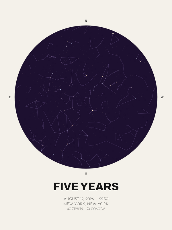 Fifth Anniversary Gift, Personalized Star Map Print (Wood Anniversary) - image 1