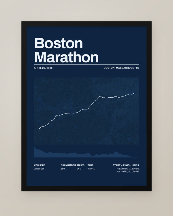 Boston Marathon Route Map, Personalized Finisher Print