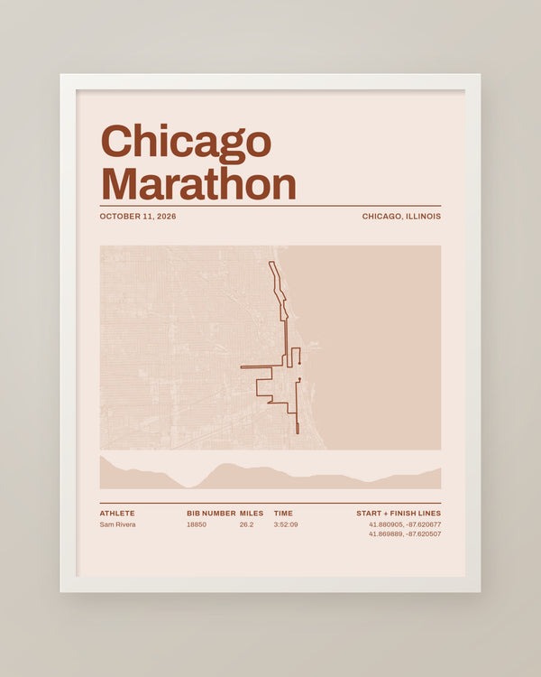 Chicago Marathon Route Map, Personalized Finisher Print