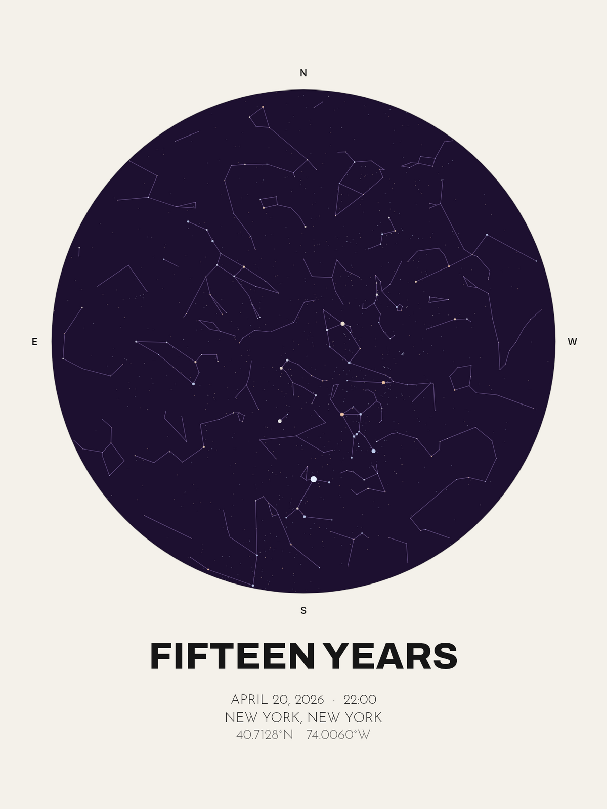 15th Anniversary Gift, Personalized Star Map Print - image 1