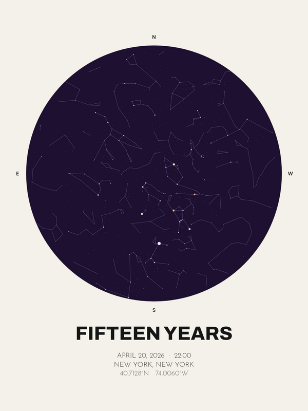 15th Anniversary Gift, Personalized Star Map Print - image 1