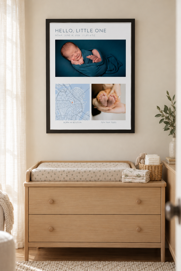 Hello Little One Photo and Map Collage, Personalized Newborn Gift lifestyle