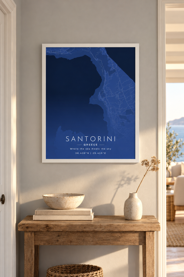 Santorini Map Print, Greek Island Travel Wall Art lifestyle