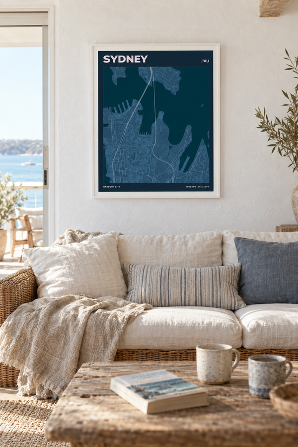 Sydney Map Print, Sydney Harbour Australia Travel Wall Art lifestyle