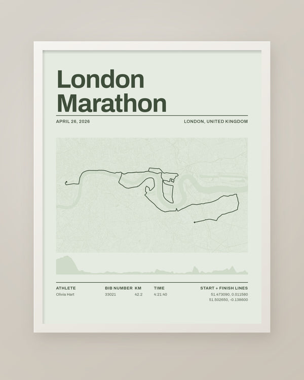 London Marathon Route Map, Personalized Finisher Print