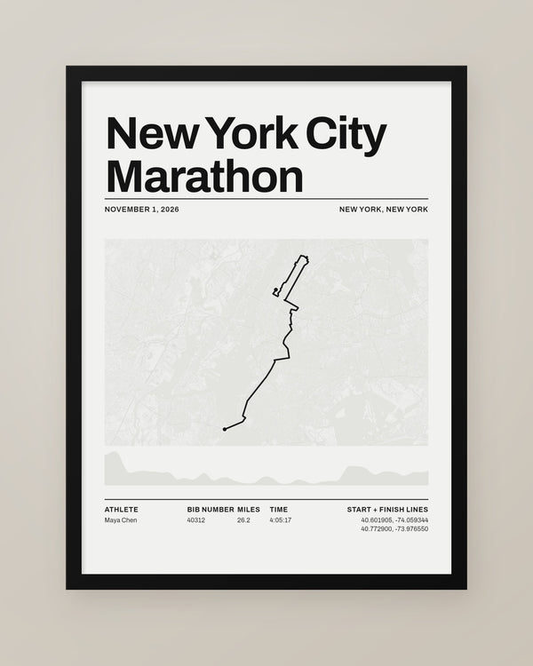 New York City Marathon Route Map, Personalized Finisher Print