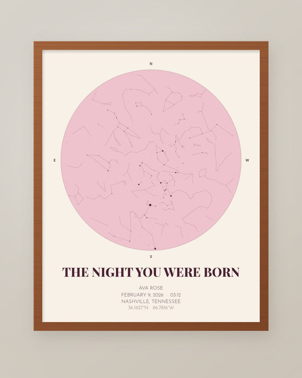 The Night You Were Born Star Map in Pink, Personalized Baby Girl Gift