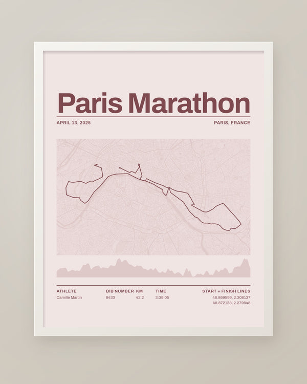 Paris Marathon Route Map, Personalized Finisher Print