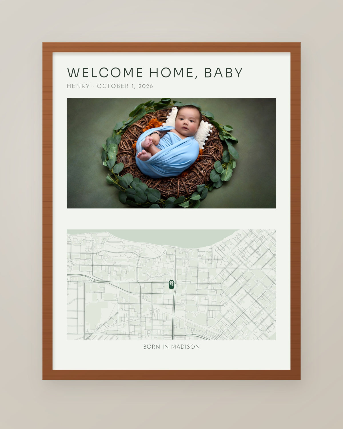 Welcome Home Baby Photo and Map Collage, Personalized Nursery Print