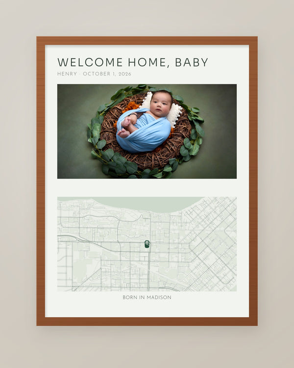 Welcome Home Baby Photo and Map Collage, Personalized Nursery Print