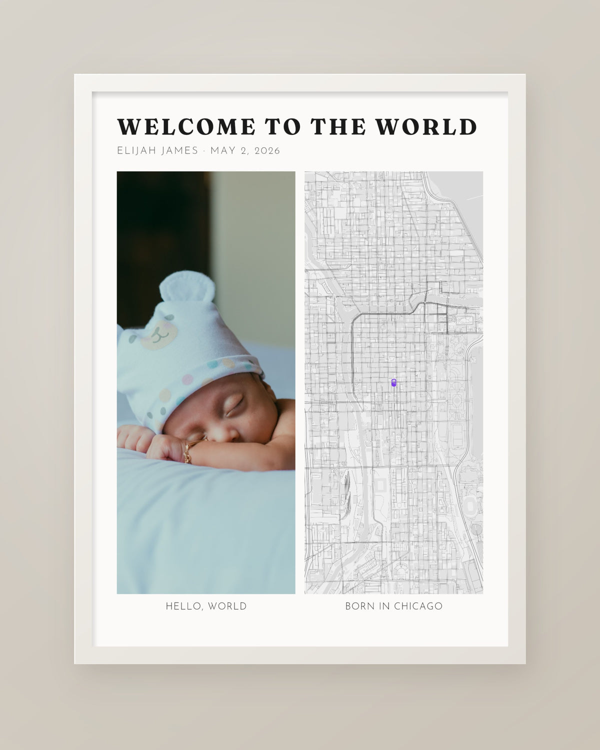 Welcome to the World Photo and Map Collage, Personalized Baby Gift