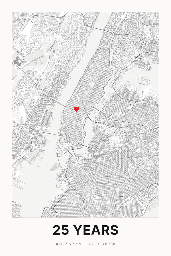 25th Anniversary Gift, Personalized Wedding Map Print (Silver Anniversary) - image 1