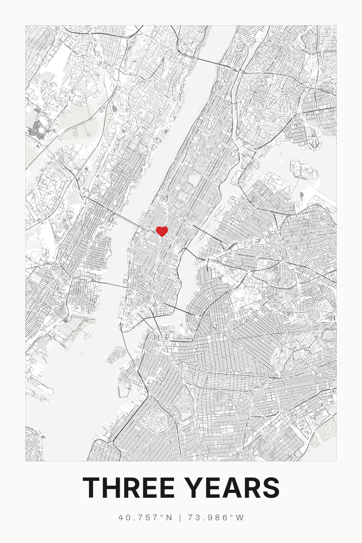 Third Anniversary Gift, Personalized Wedding Map Print - image 1