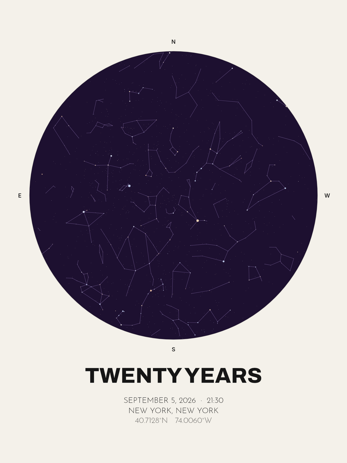 20th Anniversary Gift, Personalized Star Map Print - image 1