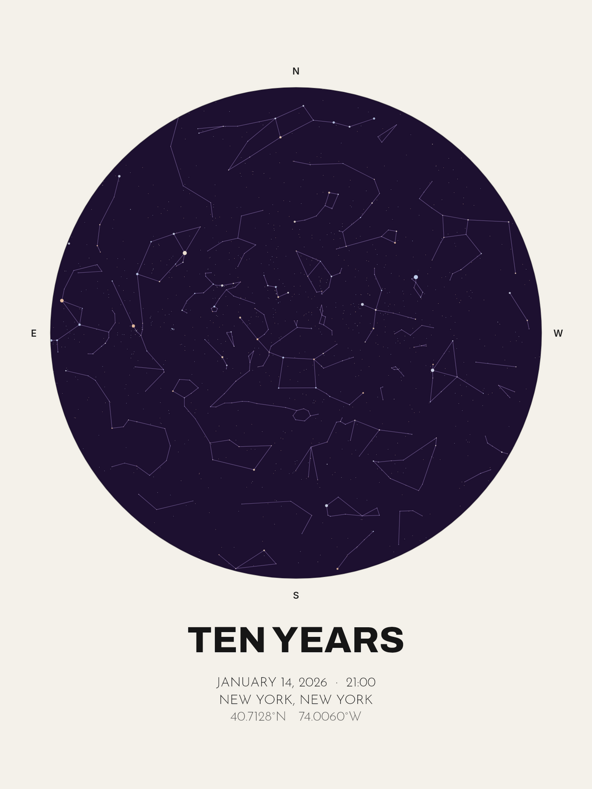 10th Anniversary Gift, Personalized Star Map Print - image 1