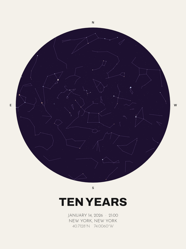 10th Anniversary Gift, Personalized Star Map Print - image 1