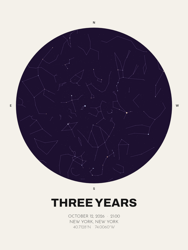 Third Anniversary Gift, Personalized Star Map Print - image 1
