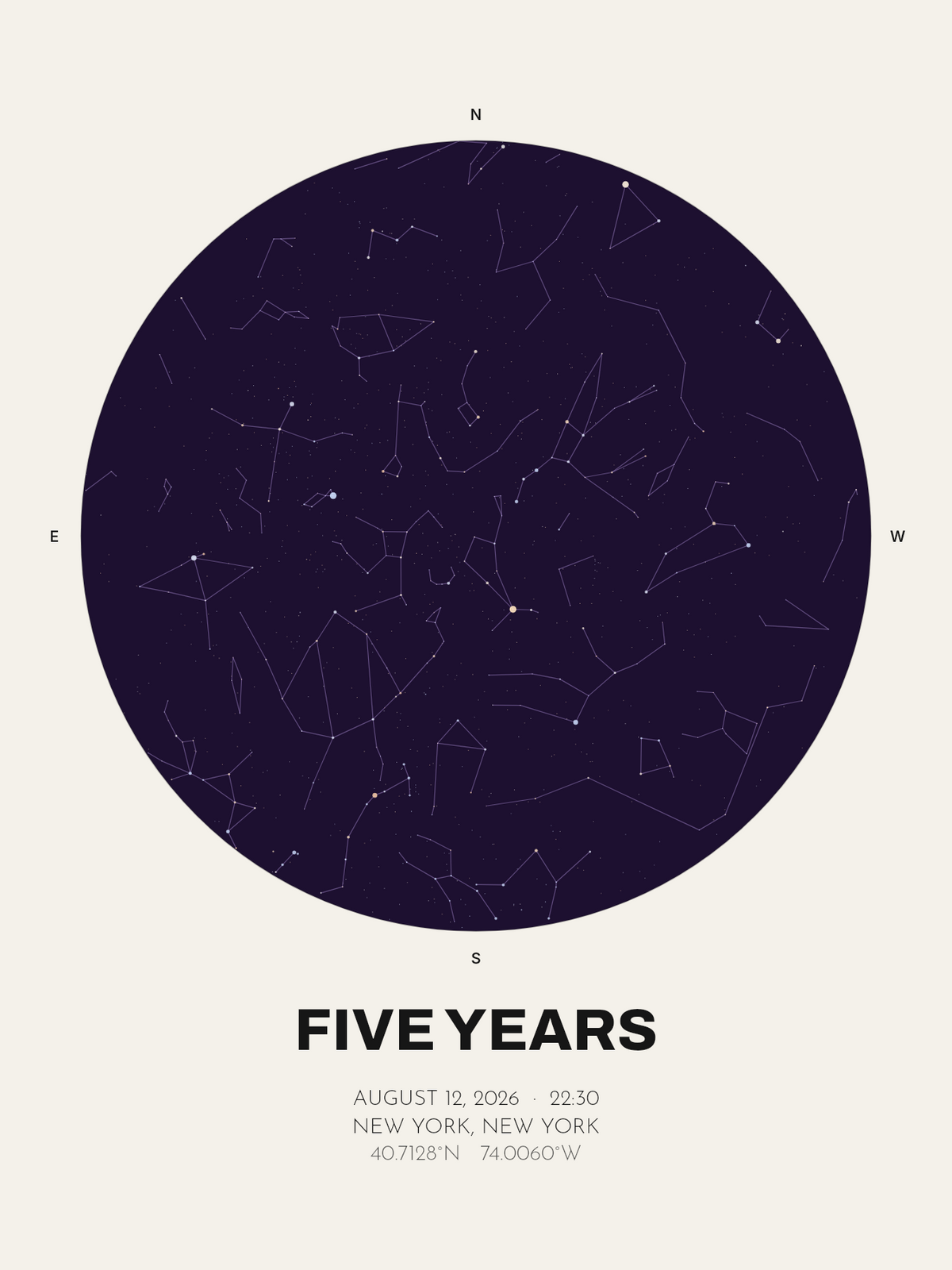 Fifth Anniversary Gift, Personalized Star Map Print (Wood Anniversary) - image 1
