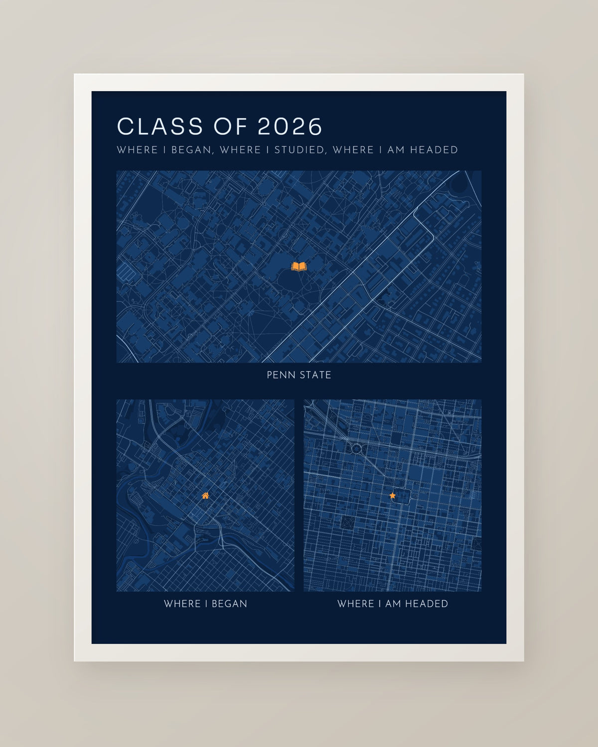 Where I Began, Studied and Am Headed Map Collage, Personalized Graduation Gift