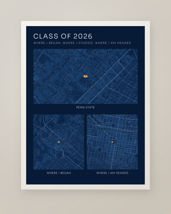 Where I Began, Studied and Am Headed Map Collage, Personalized Graduation Gift