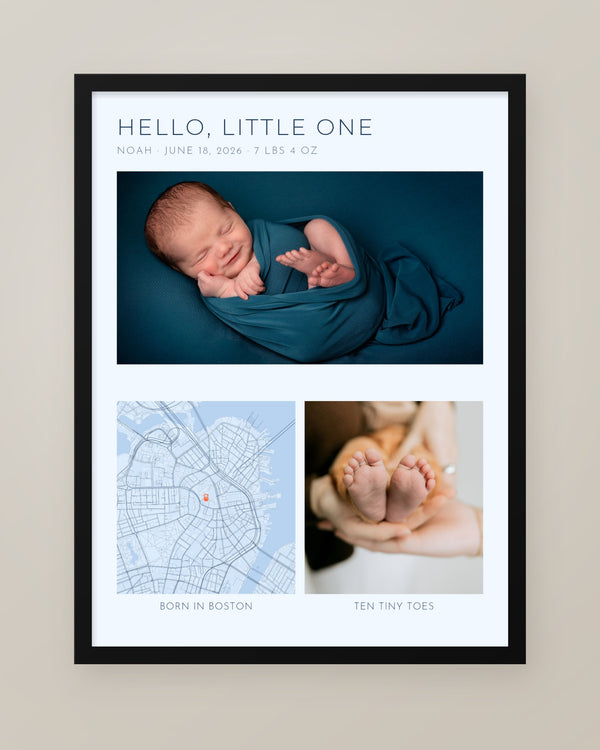 Hello Little One Photo and Map Collage, Personalized Newborn Gift