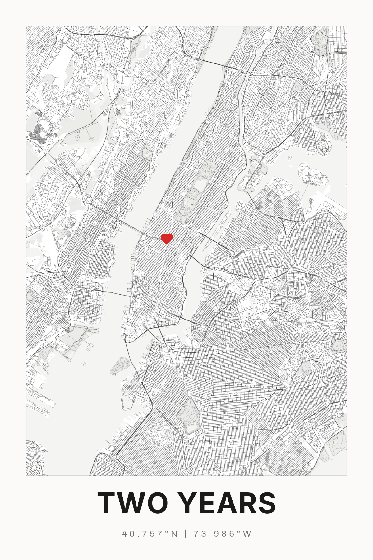 Second Anniversary Gift, Personalized Wedding Map Print - image 1