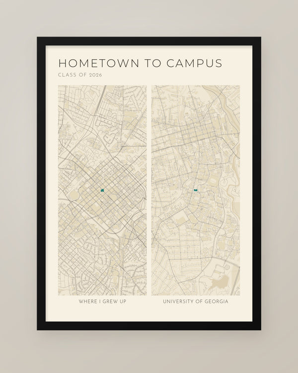 Hometown to Campus Map Collage, Personalized Graduation Gift