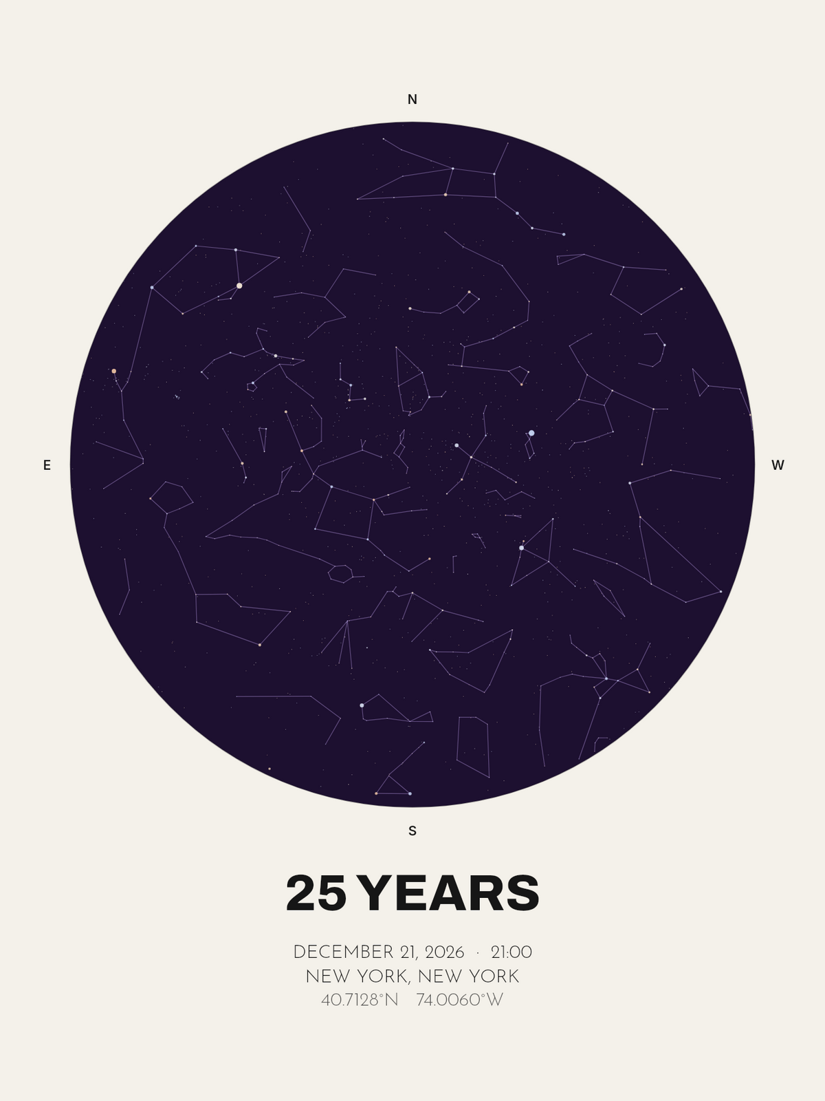 25th Anniversary Gift, Personalized Star Map Print (Silver Anniversary) - image 1