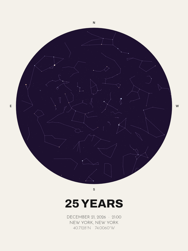 25th Anniversary Gift, Personalized Star Map Print (Silver Anniversary) - image 1