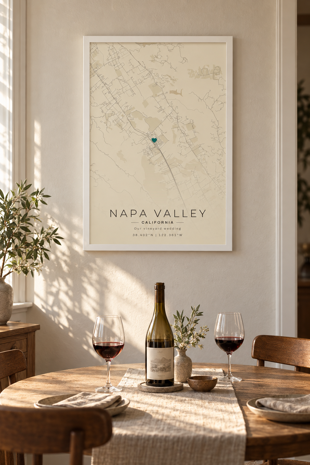 Vineyard Wedding Map Print, Personalized Wine Country Wedding Gift lifestyle