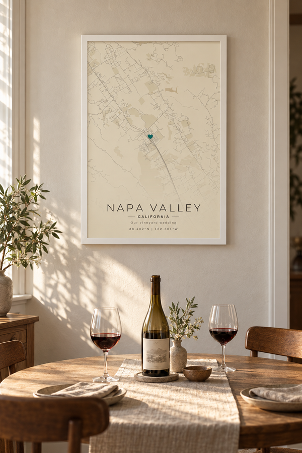 Vineyard Wedding Map Print, Personalized Wine Country Wedding Gift lifestyle