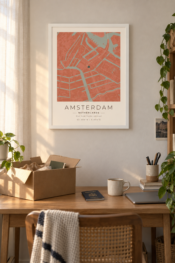 New Home Abroad Map Print, Personalized Moving Overseas Gift lifestyle