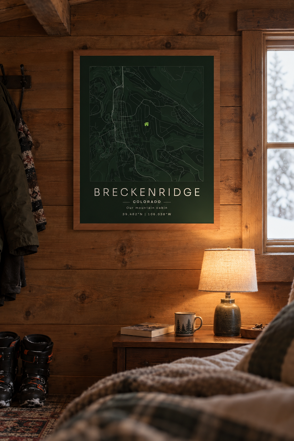 Mountain Cabin Map Print, Personalized Cabin Wall Art lifestyle