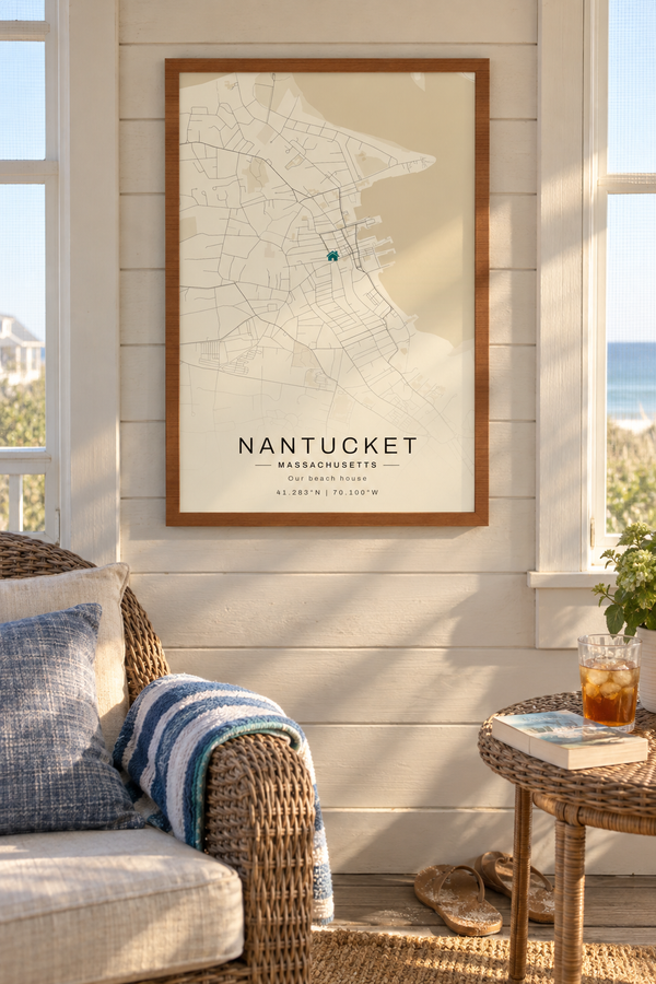 Beach House Map Print, Personalized Coastal Wall Art lifestyle