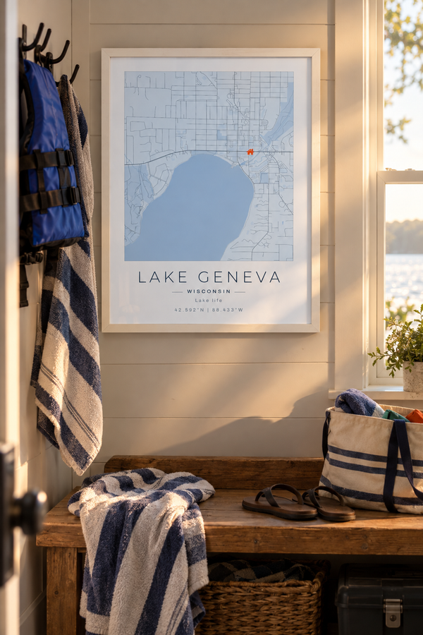 Lake House Map Print, Personalized Lake Life Wall Art lifestyle
