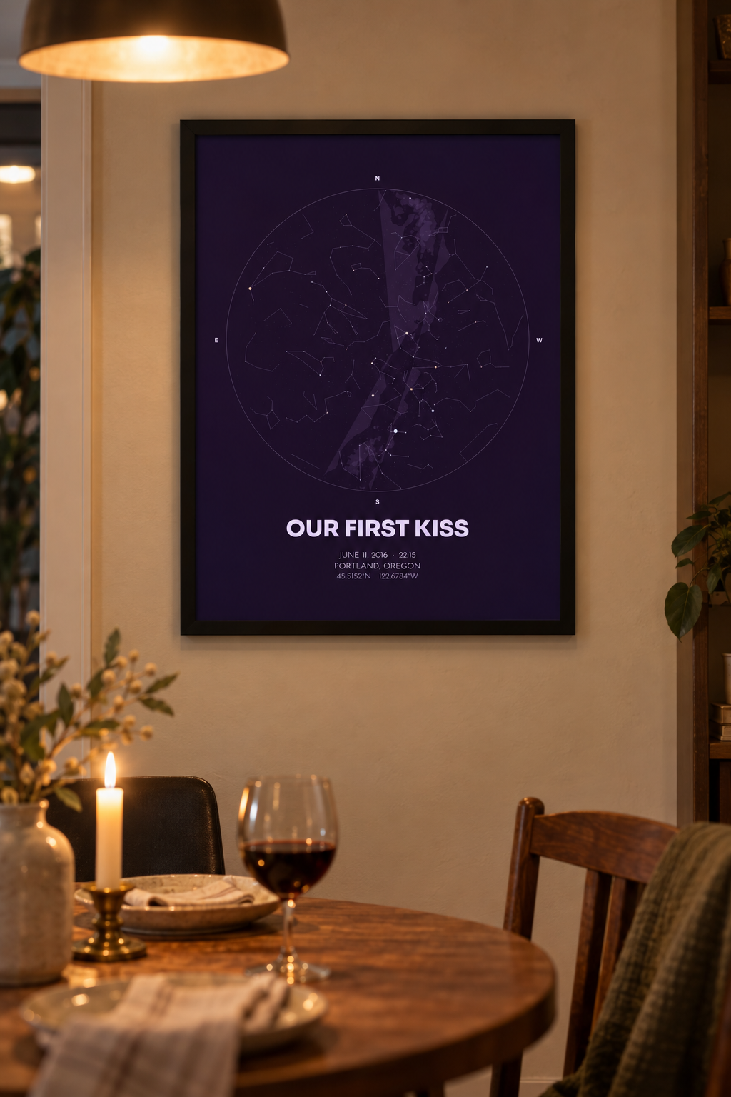 First Kiss Star Map, Personalized Anniversary Night Sky Print lifestyle