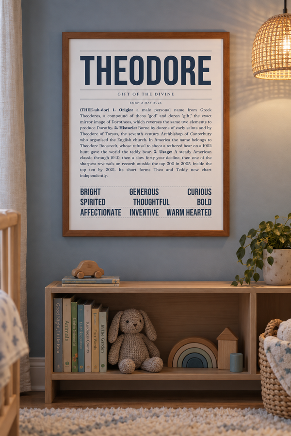 Theodore Name Print, Personalized Baby Boy Nursery Wall Art lifestyle