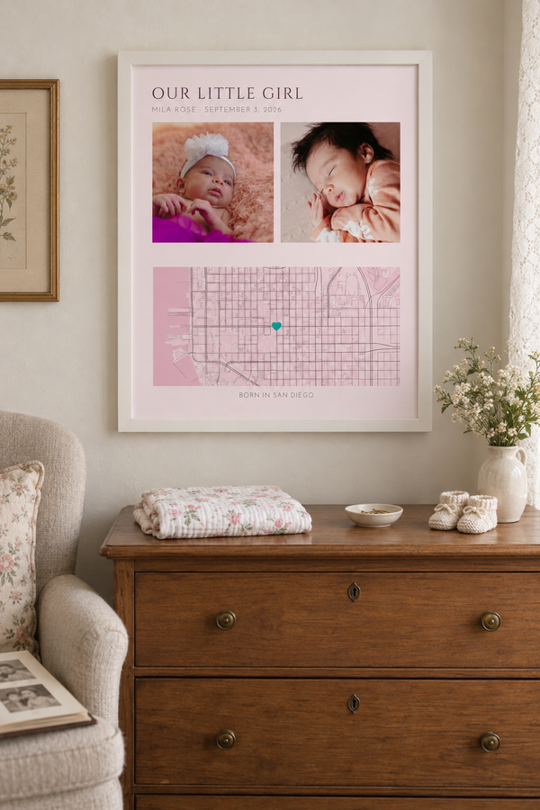 Our Little Girl Photo and Map Collage, Personalized Baby Girl Gift lifestyle