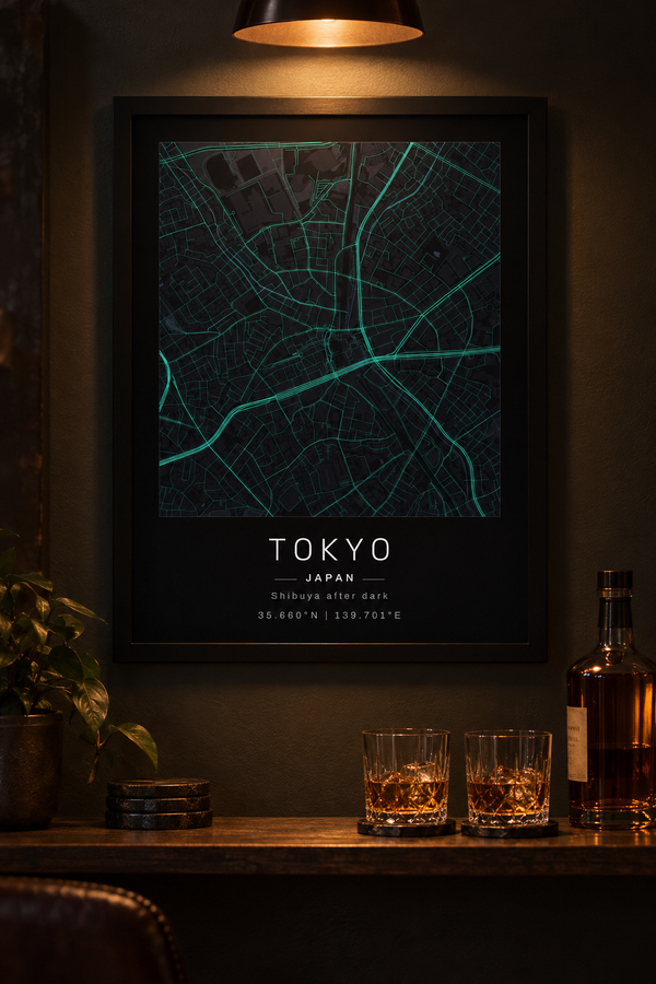 Tokyo Map Print, Shibuya Japan Travel Wall Art lifestyle