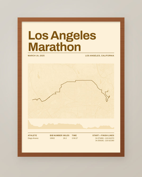 Los Angeles Marathon Route Map, Personalized Finisher Print