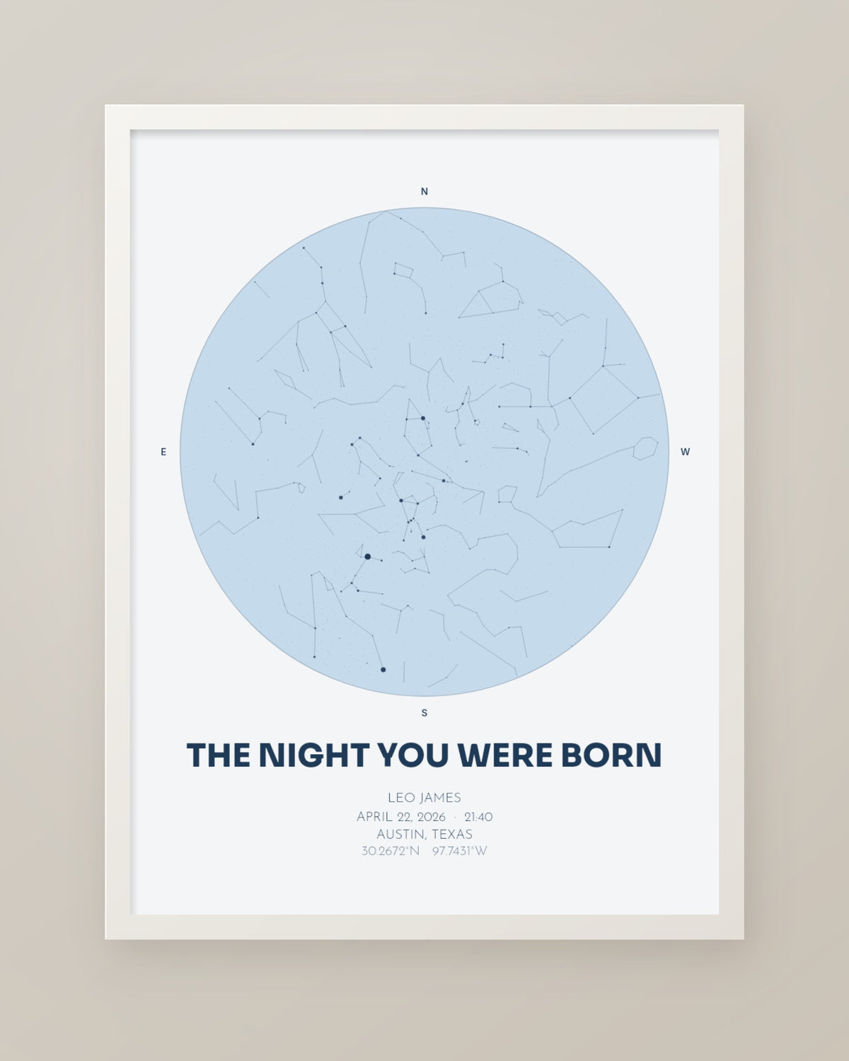 The Night You Were Born Star Map in Blue, Personalized Baby Boy Gift