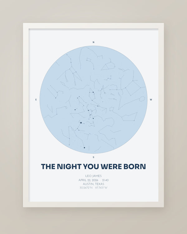 The Night You Were Born Star Map in Blue, Personalized Baby Boy Gift