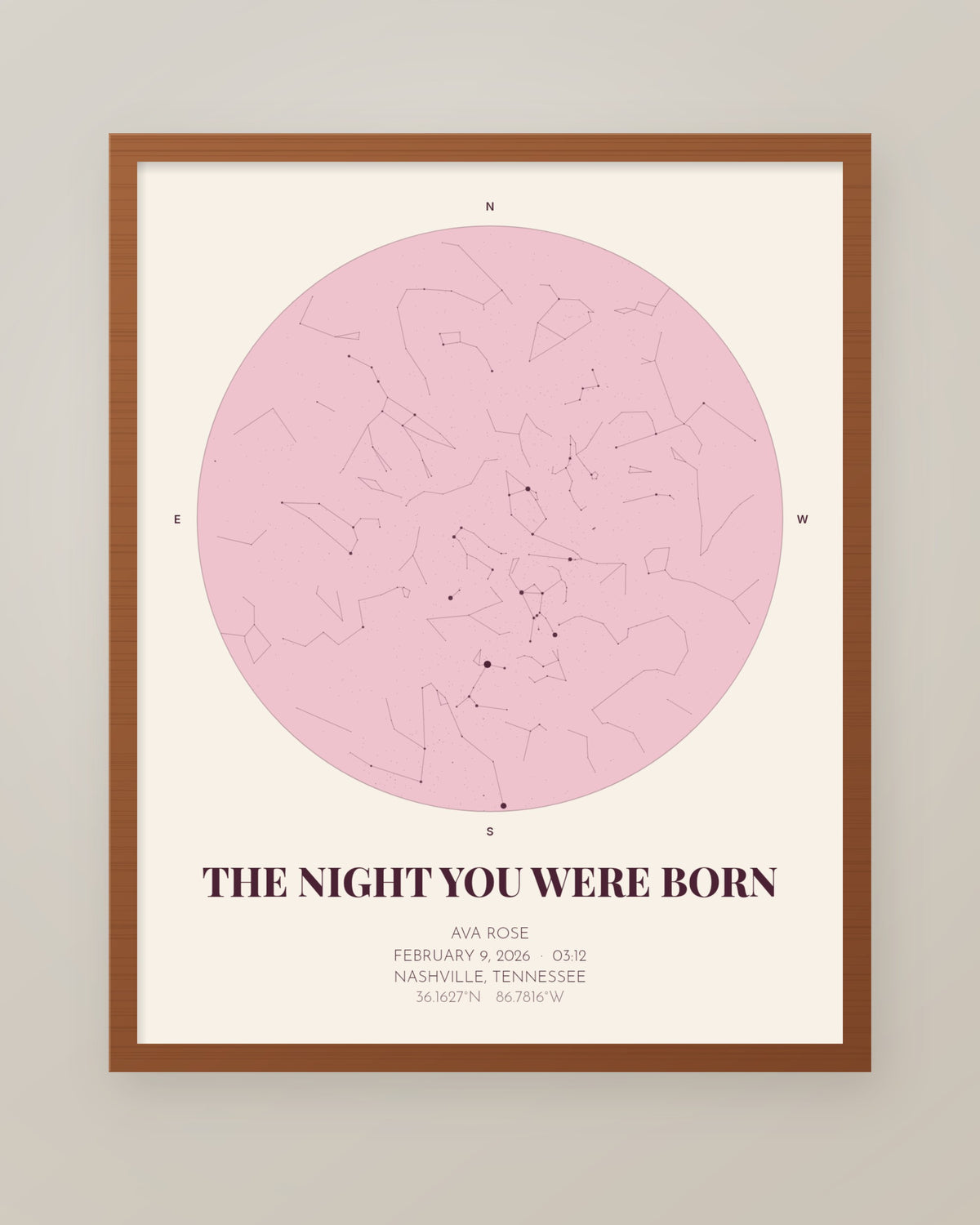 The Night You Were Born Star Map in Pink, Personalized Baby Girl Gift