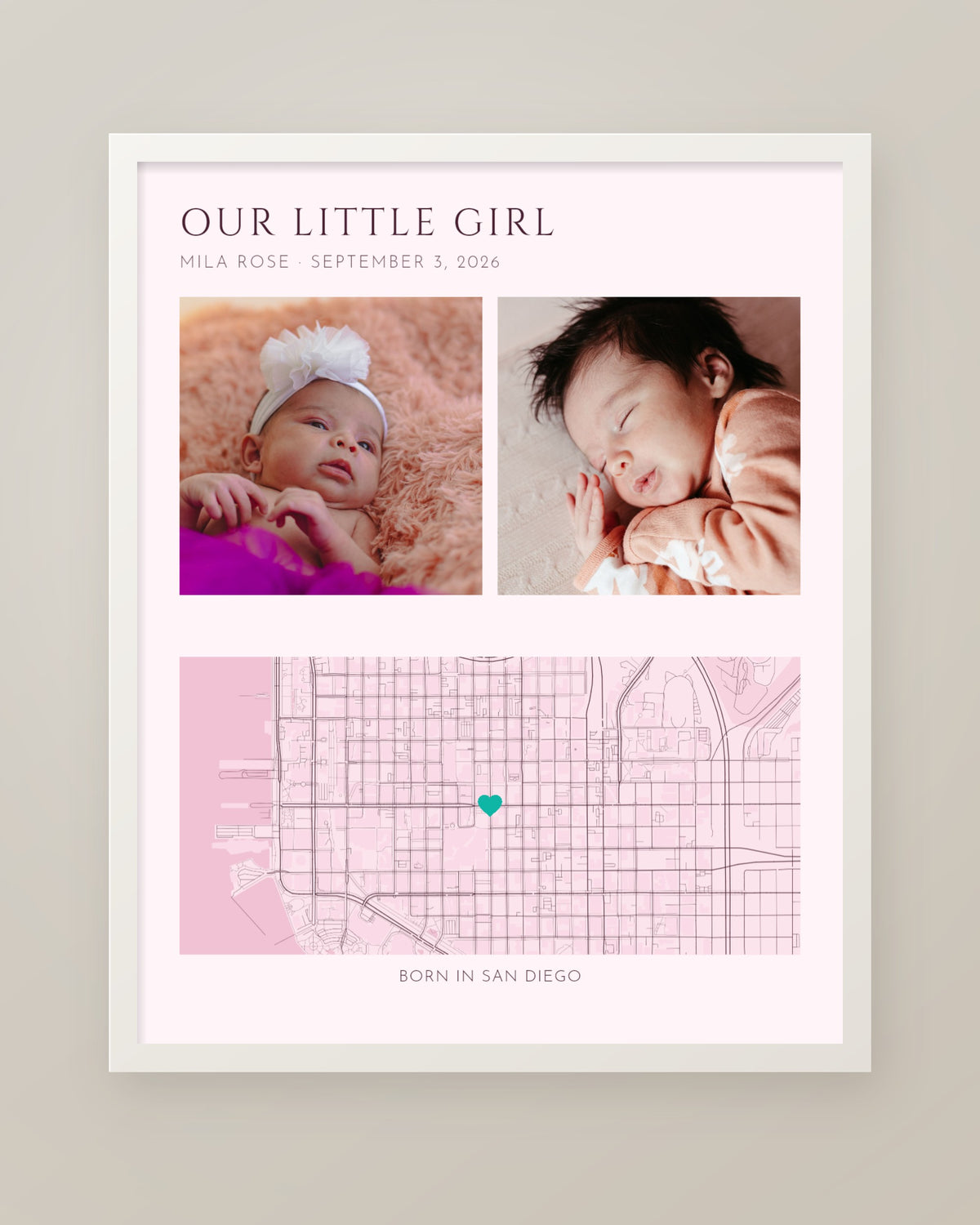 Our Little Girl Photo and Map Collage, Personalized Baby Girl Gift