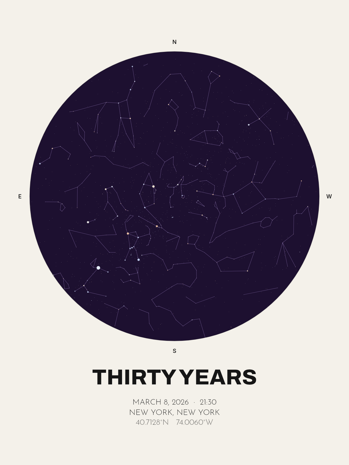 30th Anniversary Gift, Personalized Star Map Print - image 1