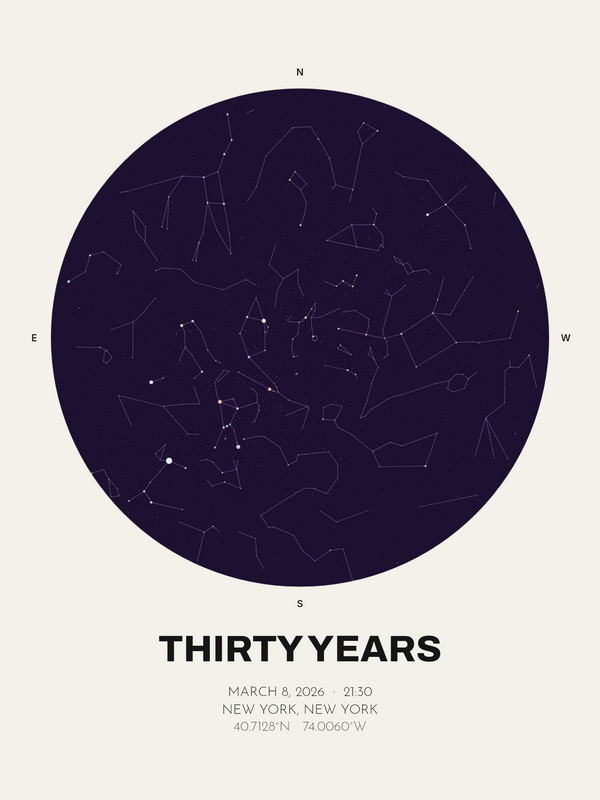 30th Anniversary Gift, Personalized Star Map Print - image 1