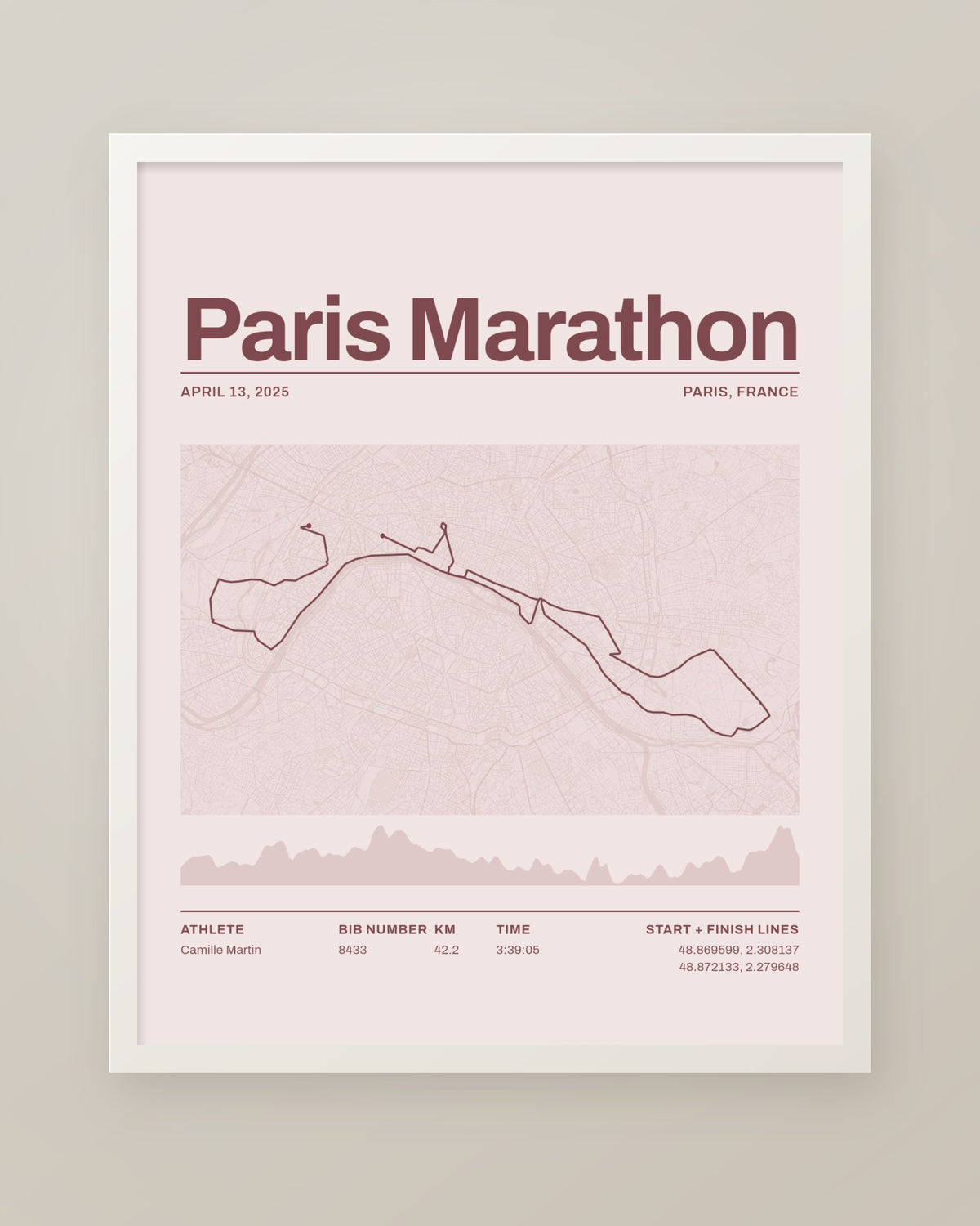 Paris Marathon Route Map, Personalized Finisher Print